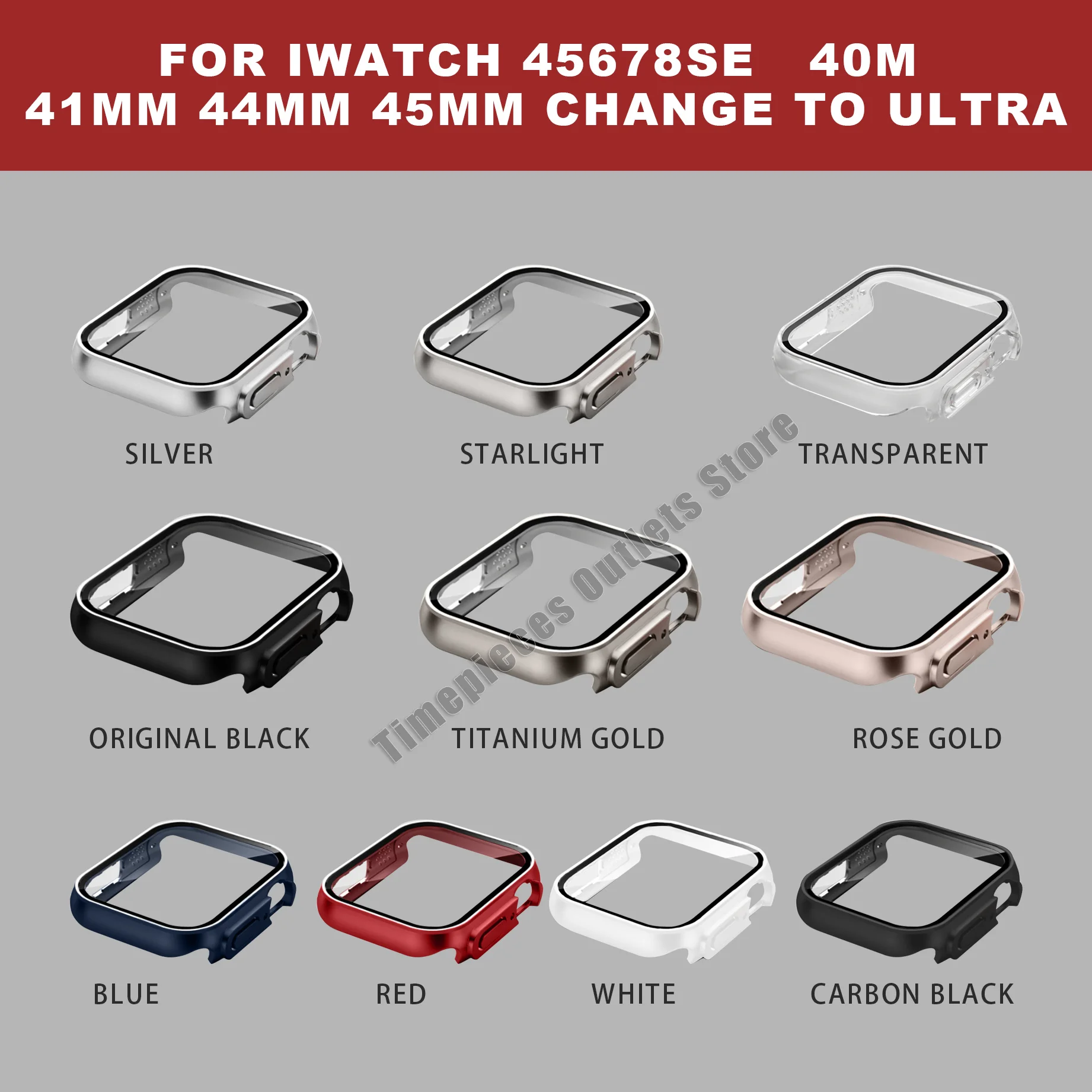 Change to Ultra For Apple Watch Case Tempered Glass Cover 8 7 6 5 4 45mm 44mm 41mm 40mm 42mm Appearance Upgrade to Ultra 49mm