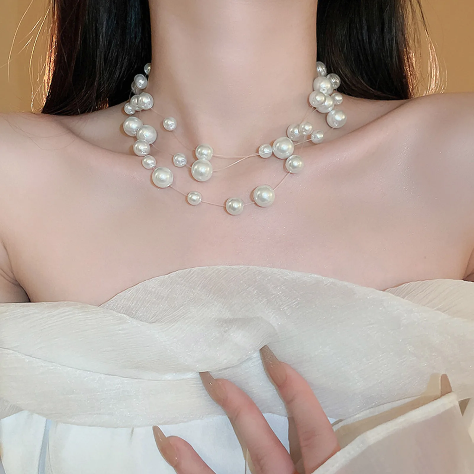 

Bohemian Style Imitation Pearl Multi-layered Women's Necklace Fashion Luxury Clavicle Chain For Women Girls Neck Jewelry 2024