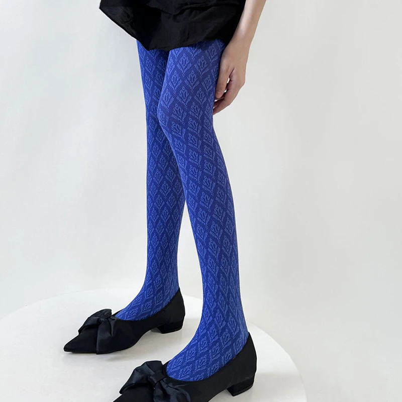 

Women Retro Spring Autumn Floral Jacquard Patterned Pantyhose Y2K Tights High Waist Elastic Slim Fit Bottoming Stockings