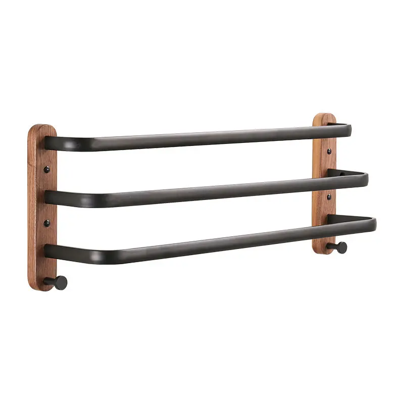 Imagen 7: Toallero de Baño de Madera de 40cm-60cm, Negro/Blanco, de Aluminio, para Colgar en la Pared, con Múltiples Barras y Ganchos