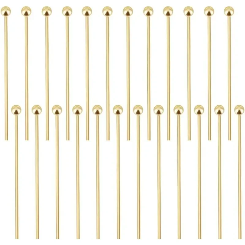 200Pcs 25mm Ball Head Pins 18K Gold Plated Stainless Steel Eye Quilting Satin Straight Pins for Jewellery Making DIY Craft Head