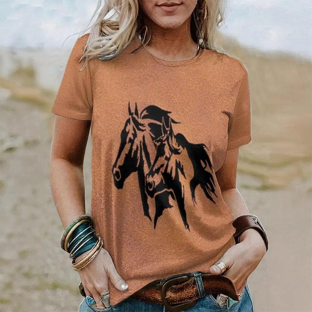 Summer Vintage Horse 3D Print T-shirts Women Streetwear Casual Fashion Y2k Short Sleeve T Shirt O-neck Tees Tops Clothing