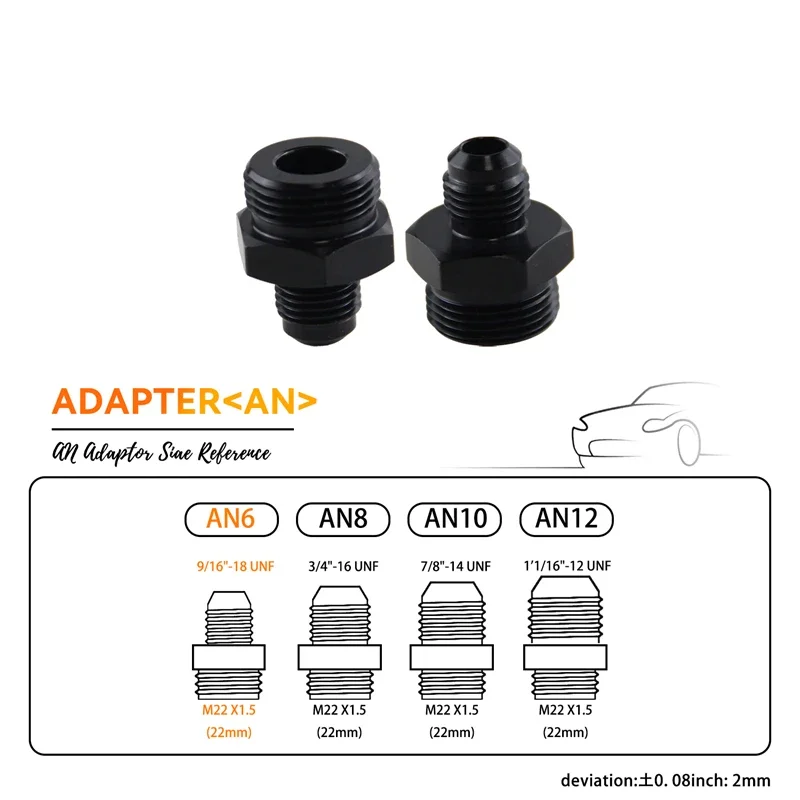 2PCS M22x1.5 to Male 6AN Adapter with Seal Ring for Oil Cooler Fuel Tank Intercooler Turbo Radiator