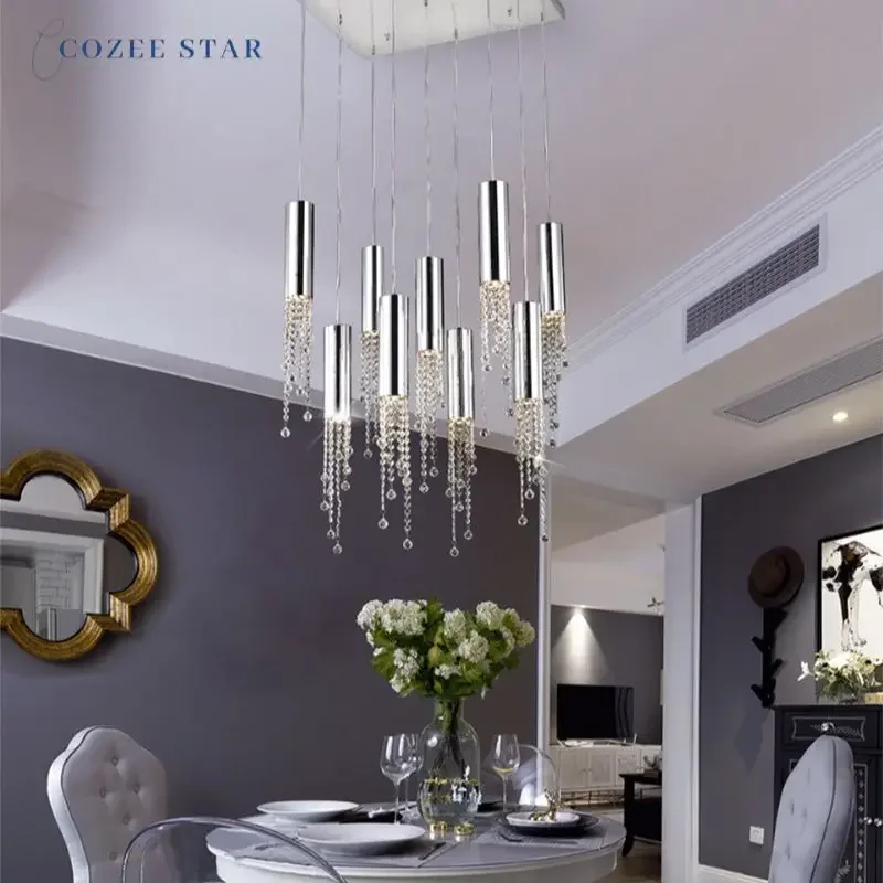 

Modern Crystal Chandeliers Nordic LED Tassel Beaded Chrome Pendant Lights Fixture Dining Room Living Room Hanging Lamps Lustre