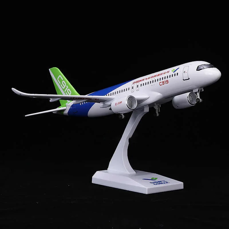 30CM Airplane Model Plane China Commercial COMAC C919 with Light Airlines Aircraft Child Gift Collection Ornaments