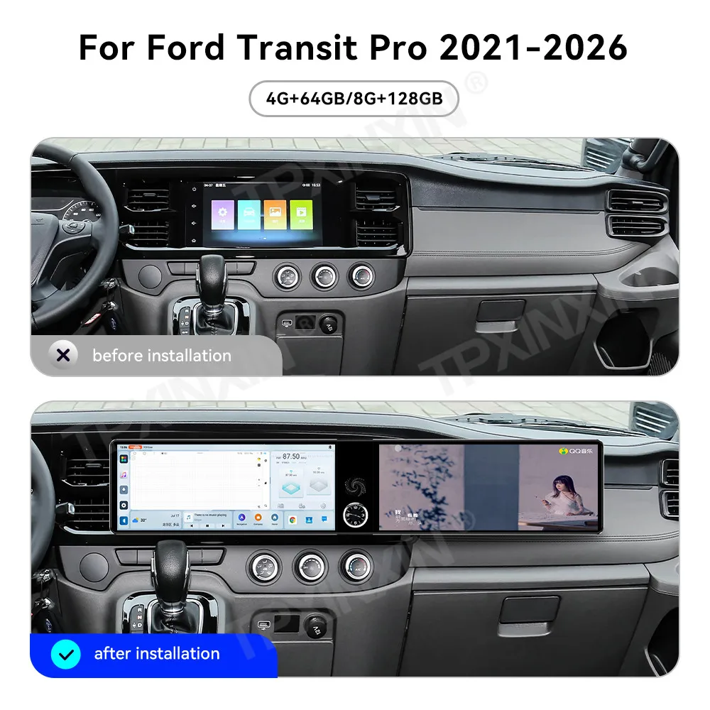 12.3'' Dual Screen Car Radio For Ford Transit Van 2021-2026 Car Multimedia Video Player Stereo GPS Navigation Carplay Unit 4G