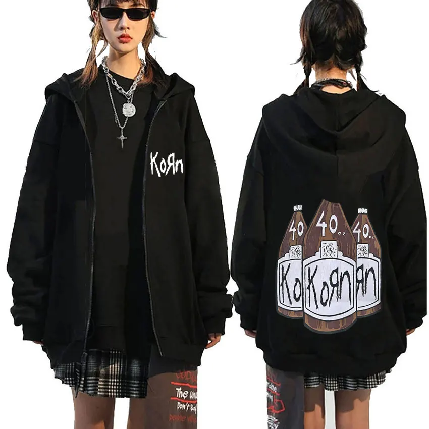 

Rock Band Korn Print Zipper Hoodie Men Classic Vintage Oversized Zip Up Jacket Unisex Alternative Metal Music Zipper Sweatshirt