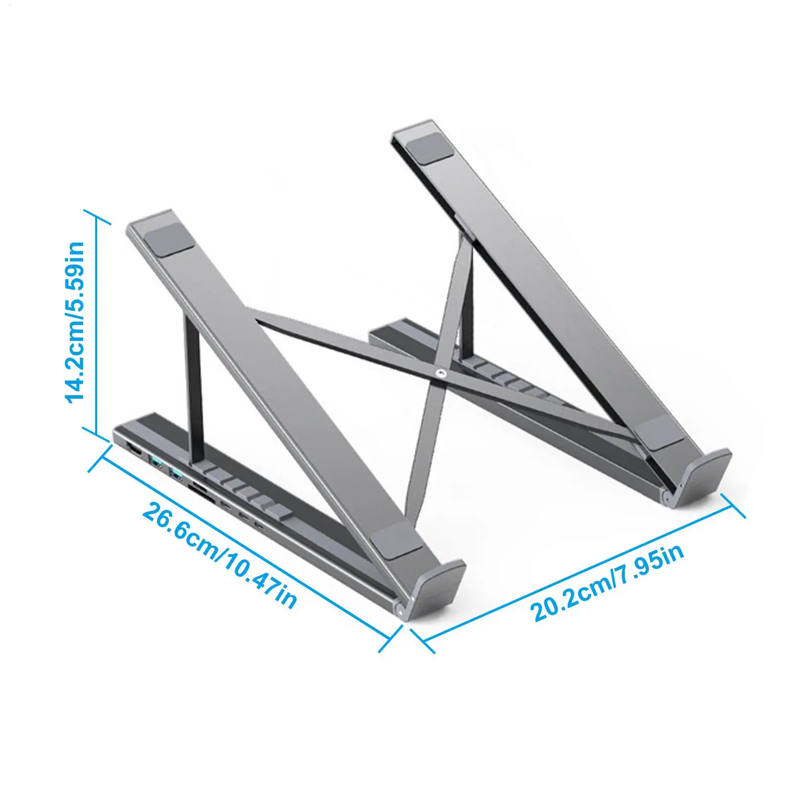 Подставка для ноутбука с док-станцией Регулируемая высота Подставка для планшета Многопортовый адаптер 8-в-1 Быстрая зарядка Охлаждающая подставка Эргономичная