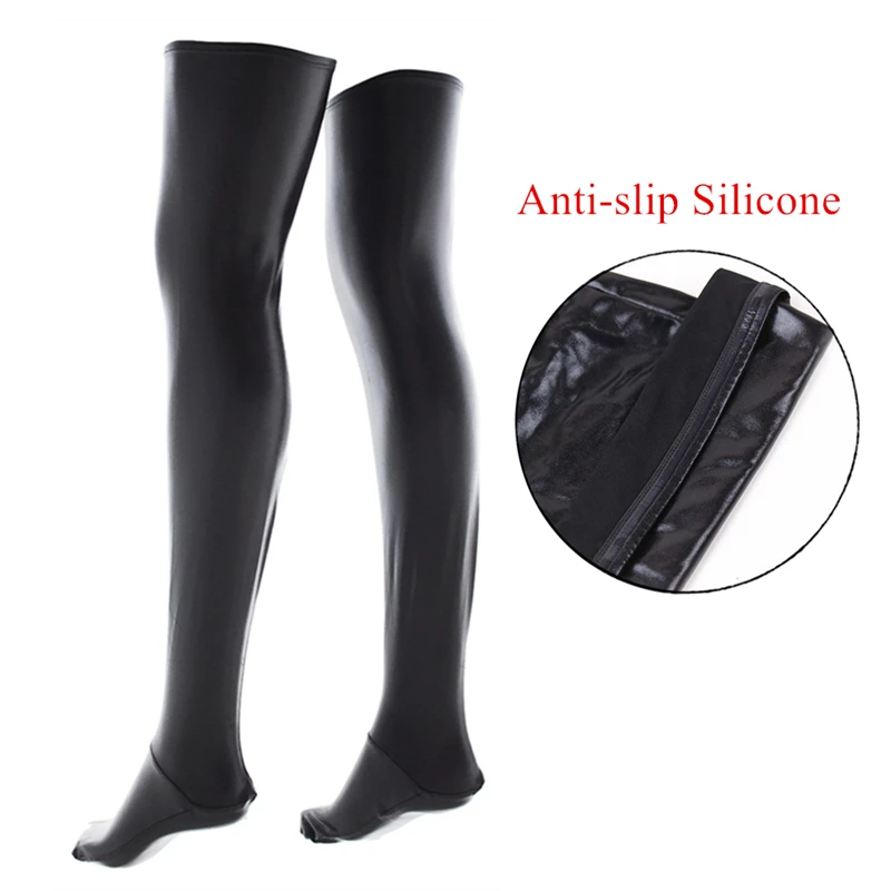 Thigh High Sexy Stockings PVC Leather Oil Shiny Stockings Above Knee Latex Medias Sexy Party Lingerie Non-slip Cosplay Socks