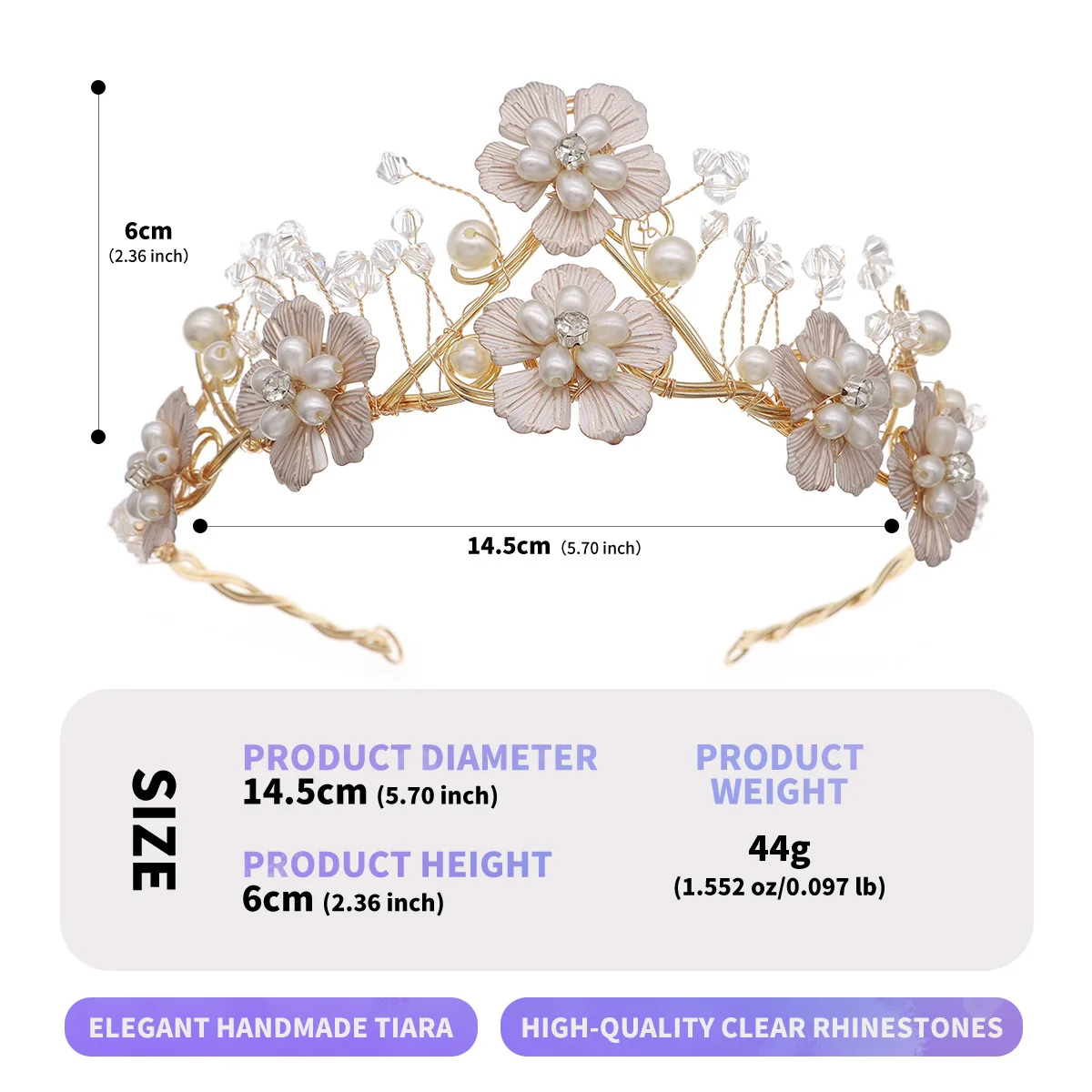 SLBRIDAL Handgefertigte Kristall-Strass-Perlen Blumen-Blatt Braut-Tiara Stirnband Hochzeitskrone Haaraccessoires Damen Mädchen Schmuck – Detail 3