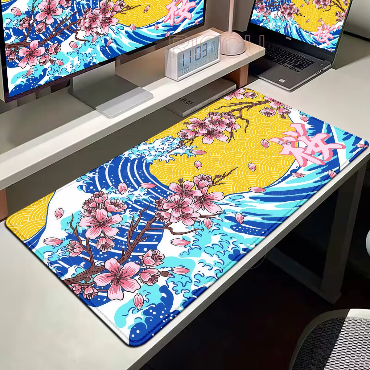 

PC HD Print New Mousepad Japan Art Great Wave Rubber Mouse Pad Playmat XXL Non-Slip Office Computer Cherry Blossom Mice Pad Rug