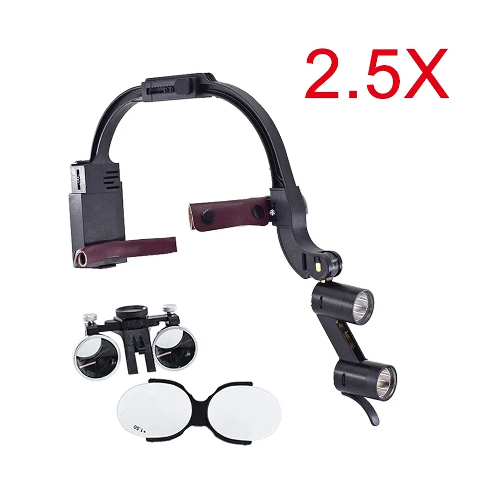 Dentals LED Headlight Binocular Loupes 2.5X/3.5X Headband Ajustable 5W Dentists Surgical Headlamp Dentistsry Binocular Magnifier