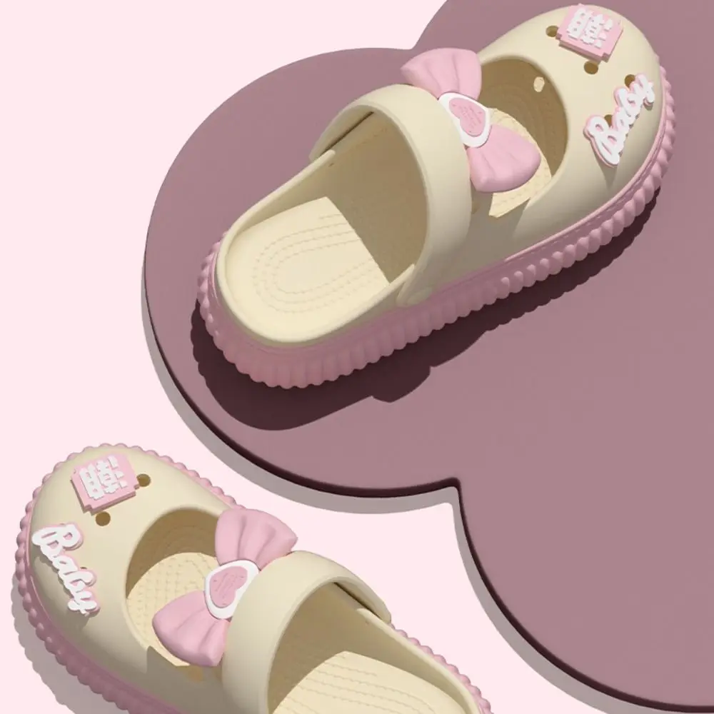 Casual Non-Slip Simple Slippers Solid Color Thick Sole EVA Slippers Bow Quick-drying Pillow Slides Girls