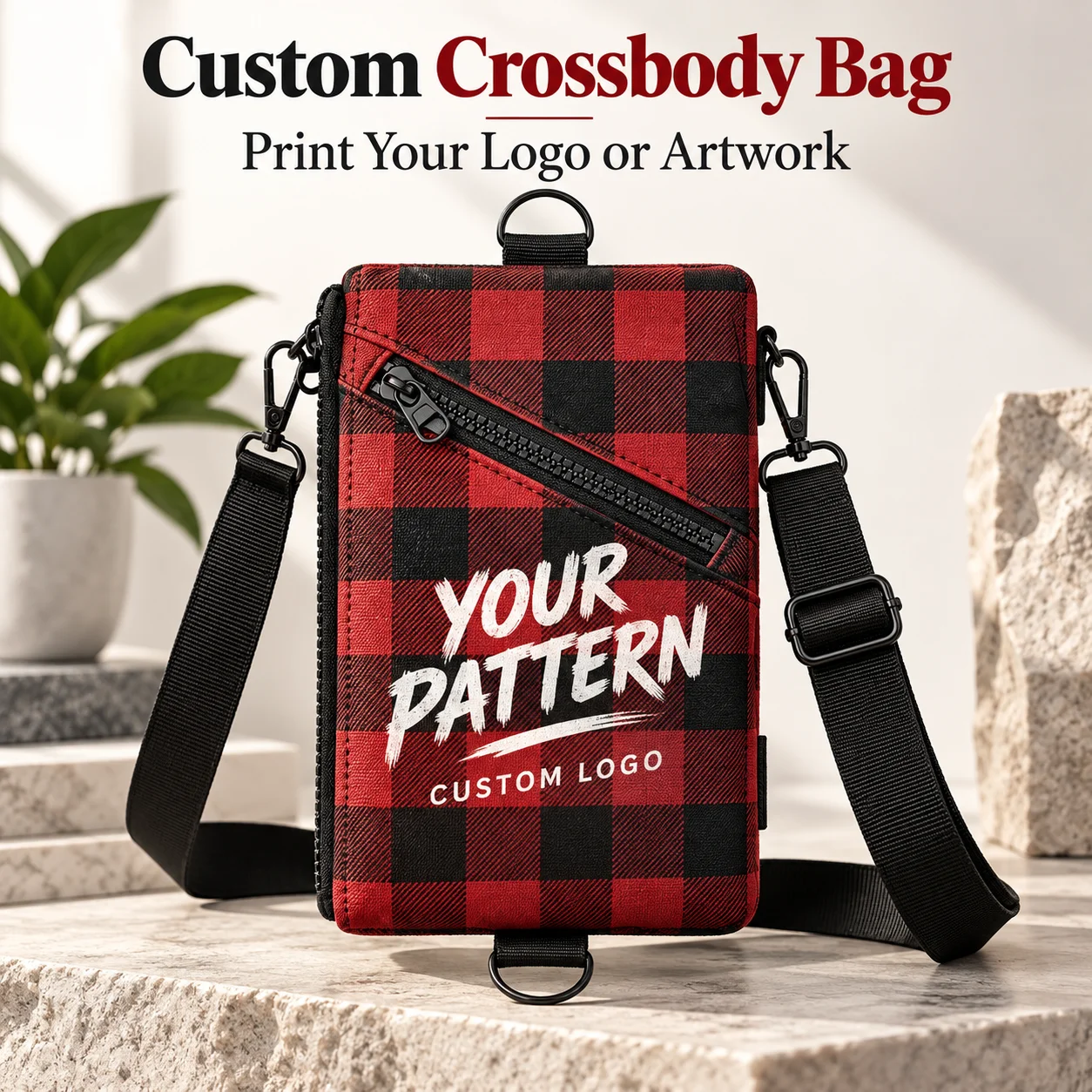 Custom Logo Crossbody Bag Lightweight Sling Shoulder Bag Oxford Cloth Durable Pouch For Keys Coins Cards Daily Travel Outdoor