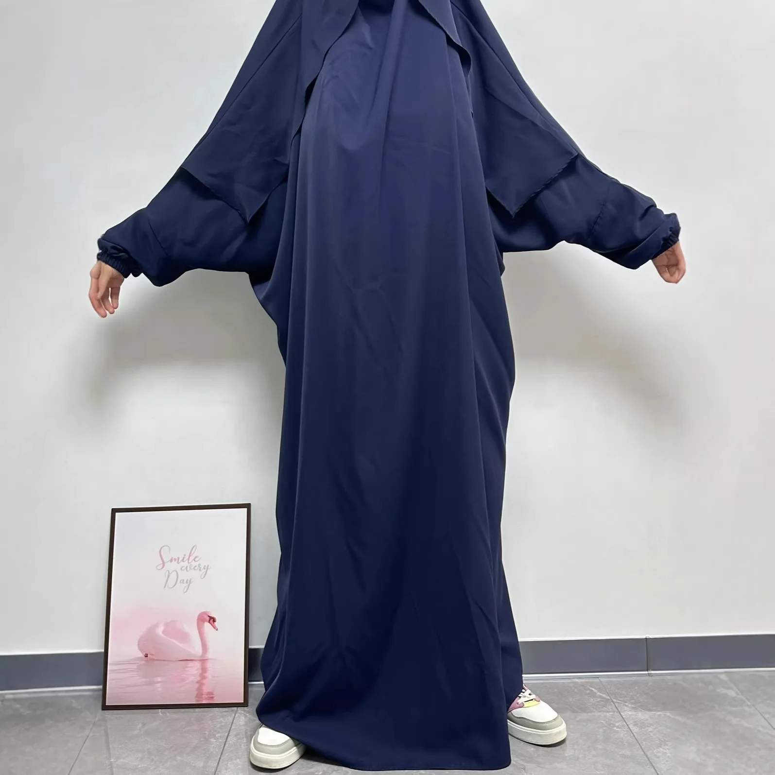 

Muslim Abaya Hooded Smocking Sleeve One-piece Prayer Dress Women Jalabiya Islamic Clothing Dubai Saudi Robe Turkish Modesty