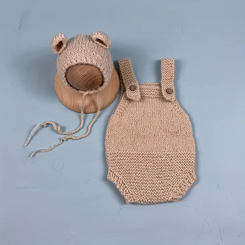 Crochet Knitted Baby Photography Costume Newborn Photo Shooting Romper+Hat Set Cute Newborn Photography Props Outfit Accessories