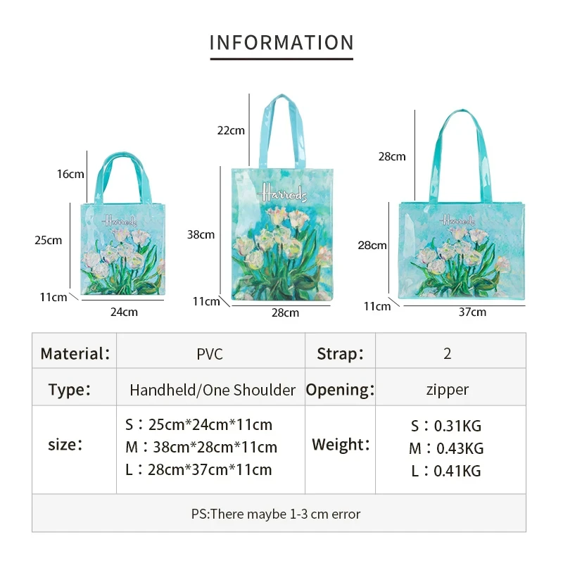 ผู้หญิงแฟชั่นดอกไม้พิมพ์ PVC Square Eco Tote กระเป๋าถือขนาดใหญ่ความจุกระเป๋าสบายๆไหล่กระเป๋าเดินทาง