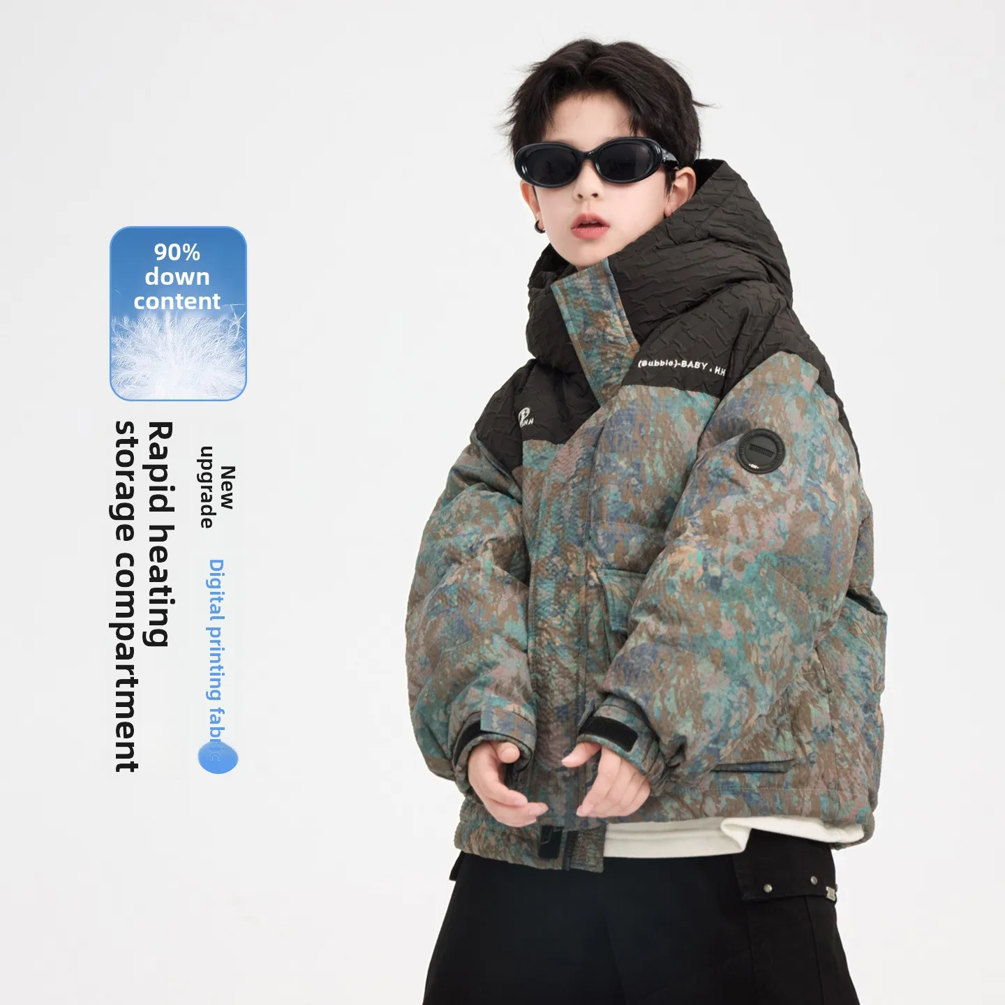 

Новая детская утепленная зимняя куртка-пуховик для мальчиков, камуфляжная, с контрастными цветами, ветрозащитная, в стиле рабочей одежды