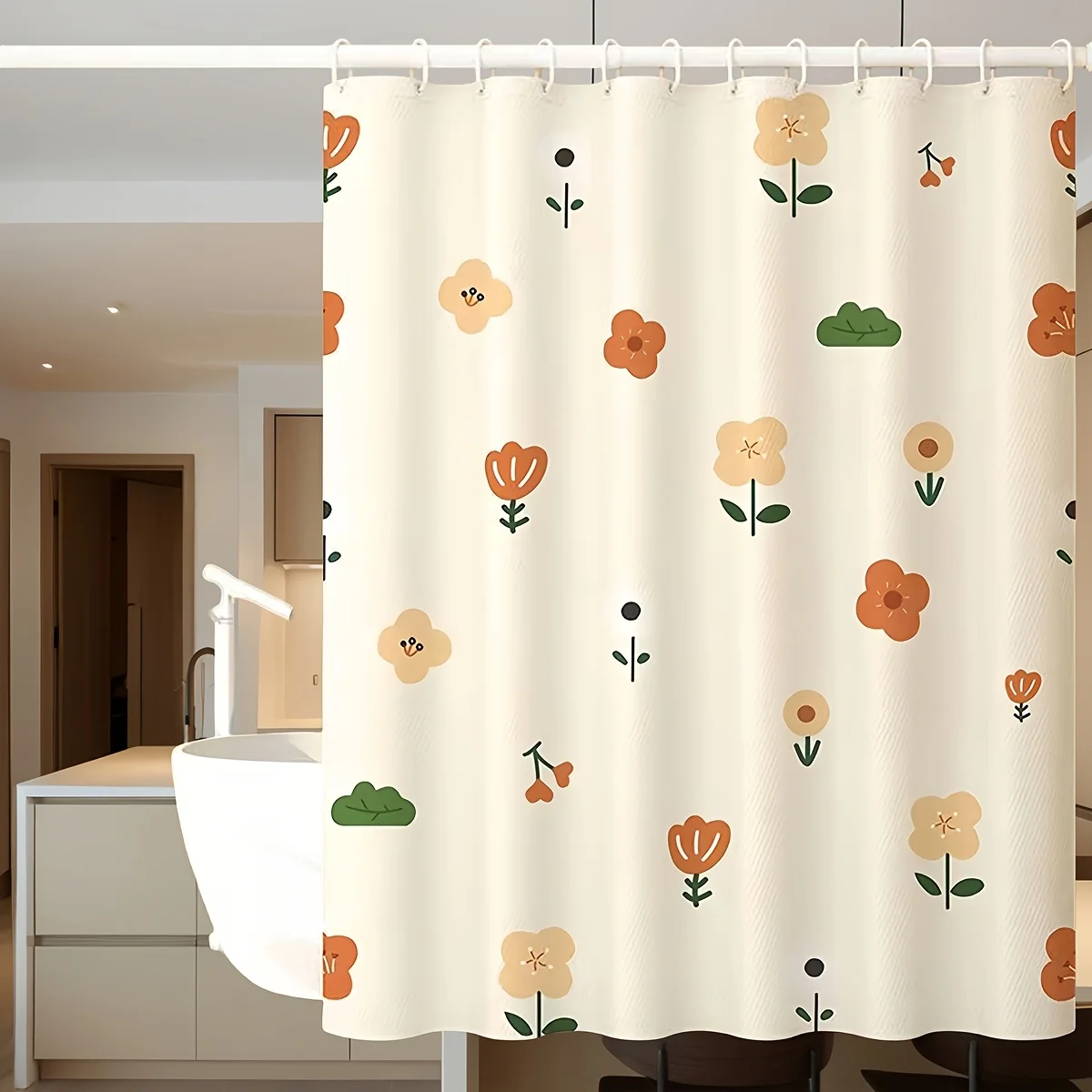 

Цветочная шторка для душа с пластиковыми крючками, не мнется, элегантный декор для ванной комнаты, подходит для любого сезона, прост в уходе. Можно использовать в качестве перегородки.