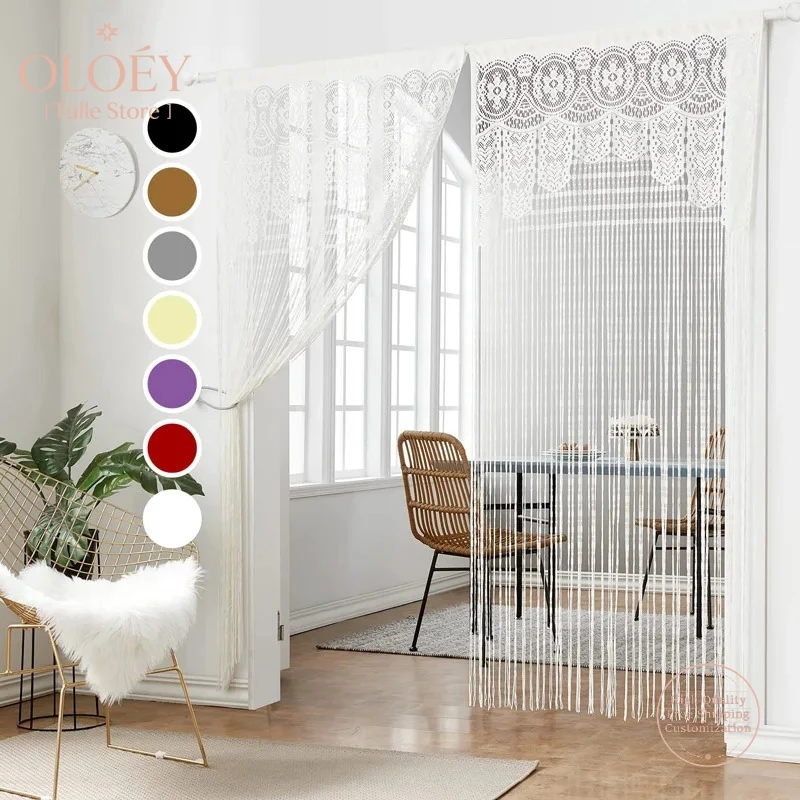

Macrame Door String Curtain for Living Room Kitchen Boho Doorway Window Rod Pocket Wall Hanging Room Divider Natural Fiber Decor