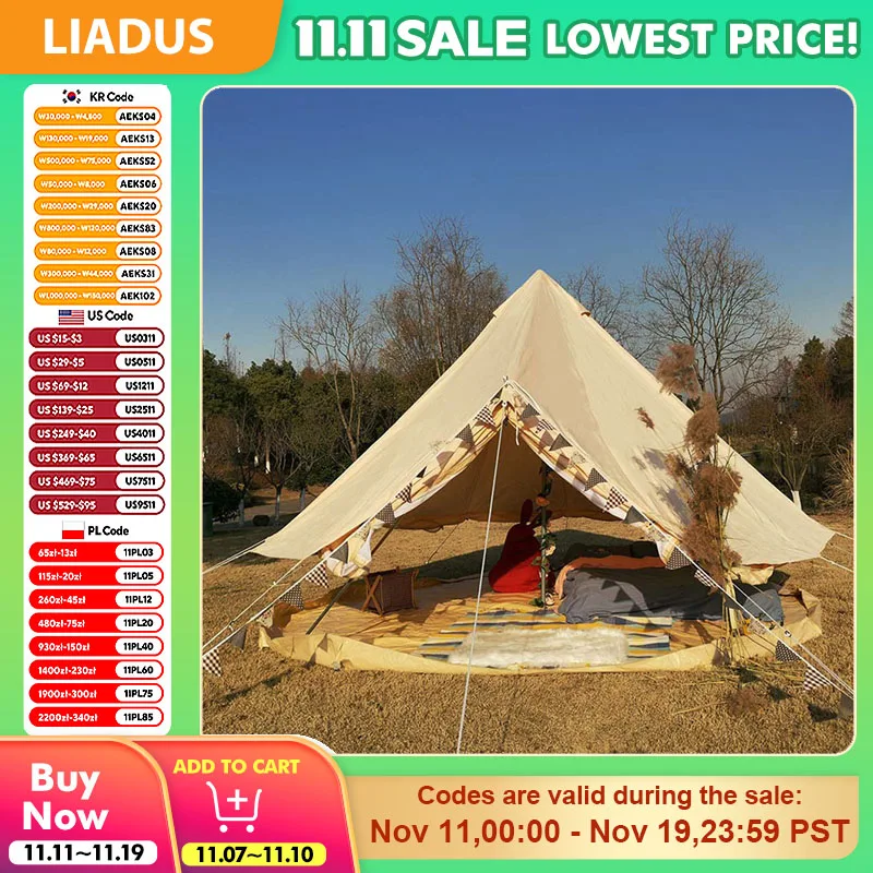 Tienda familiar para acampar al aire libre para 3-4 personas, aleros de algodón, gran espacio, impermeable, pirámide de yurta gruesa, tienda de campaña estilo Villa, Camping familiar