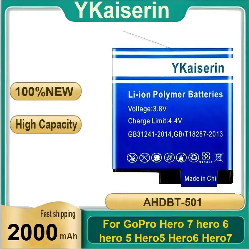 

YKaiserin AHDBT-501 AHDBT501 2000mAh Battery For GoPro Hero 5 6 7