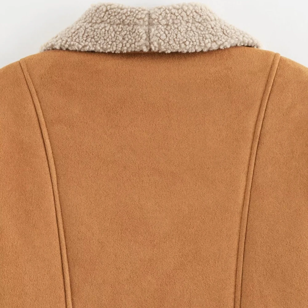 Retro suede thick solid jacket female 2024 autumn and winter models in ins loose lamb wool biker cotton jacket coat