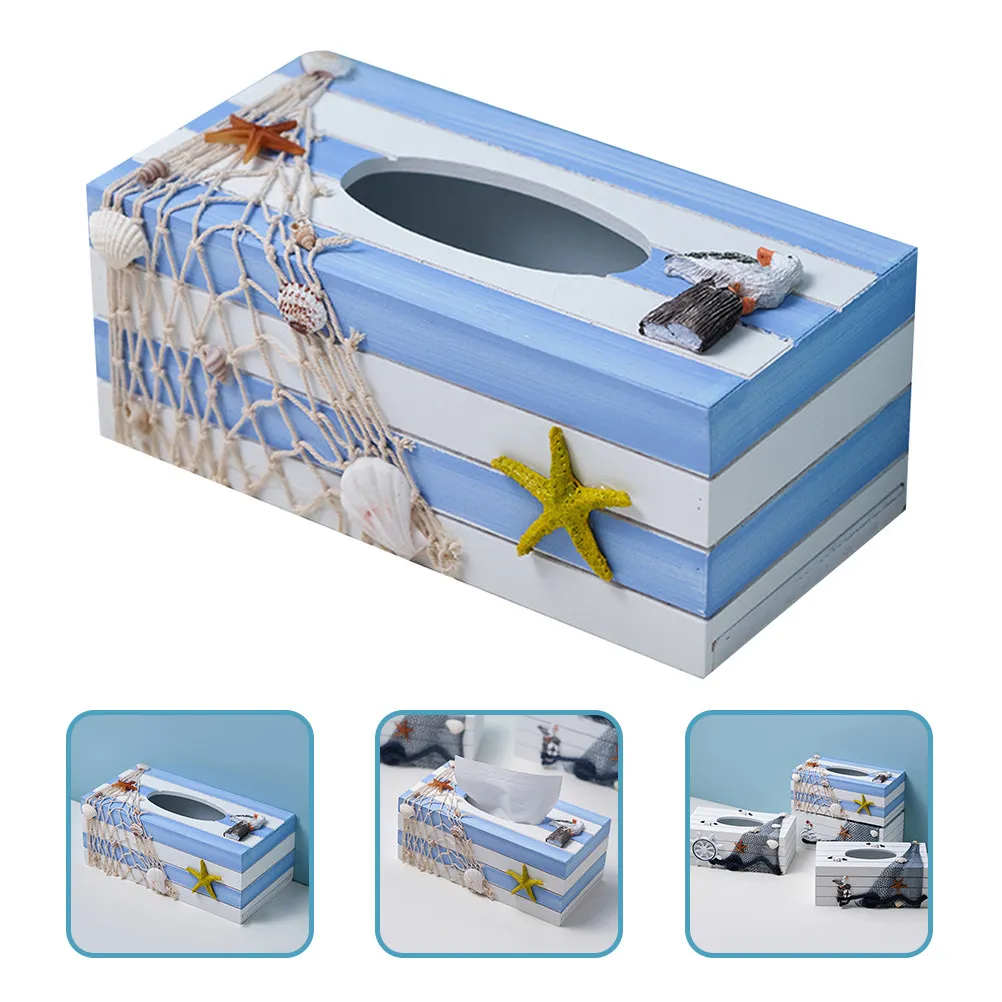 Wooden Resin Mediterranean Tissue Box Rectangular Decorative Tissue Holder for Home Hotel Restaurant Car Office Multifunction