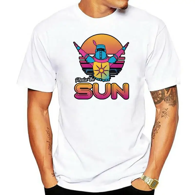 Synthwave T Shirt Men Praise The Sun T-shirt Short Sleeve Cotton Synth Pop Tees Neon Pink Retro 80s Aesthetic Dark Souls Tops