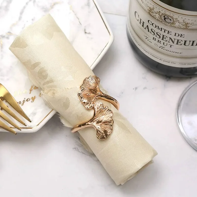 

1/4 шт., золотые, серебряные кольца для салфеток, металлические пряжки для салфеток с листьями гинкго, декор для свадебных мероприятий, держатель для поделок, товары для вечеринок ручной работы