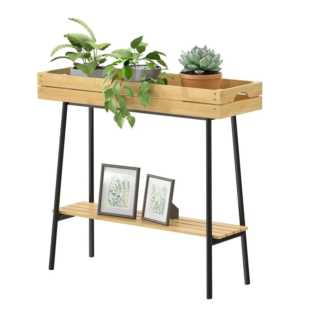 

Bamboo Plant Stand Indoor, 2 Tier Wood Small Plant Table, Tall Plant Stand For Indoor Plants, Window Sill Plant Shelf, Flower