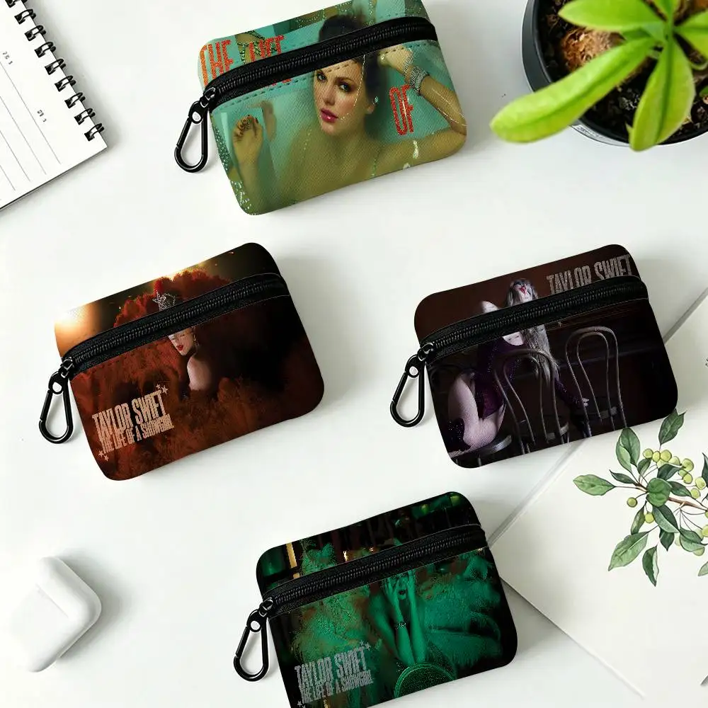 T-Taylor-Swift Lyrical-Pop-Storytelling Mini Hanging Oxford Cloth Coin Bag Durable Zipper Key Card Pouch With Carabiner