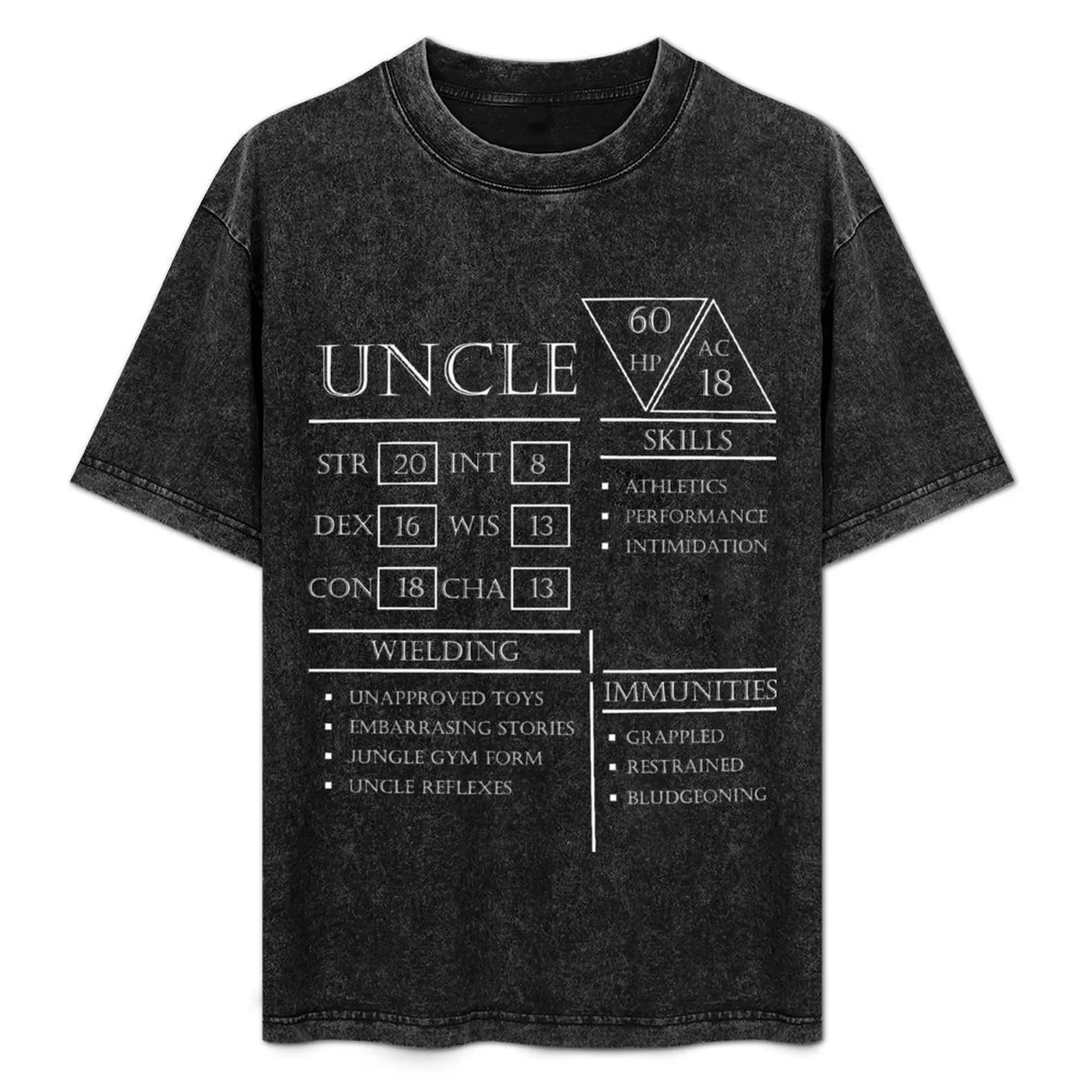 

Uncle Stats - Character Sheet - White T-Shirt Basic Solid Color Short Sleeve T-Shirt