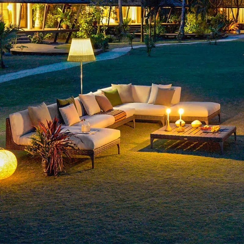 Waterproof Outdoor Sofa Rattan Sunscreen Courtyard Balcony Leisure Furniture Gray/Beige Durable Outdoor Living Space