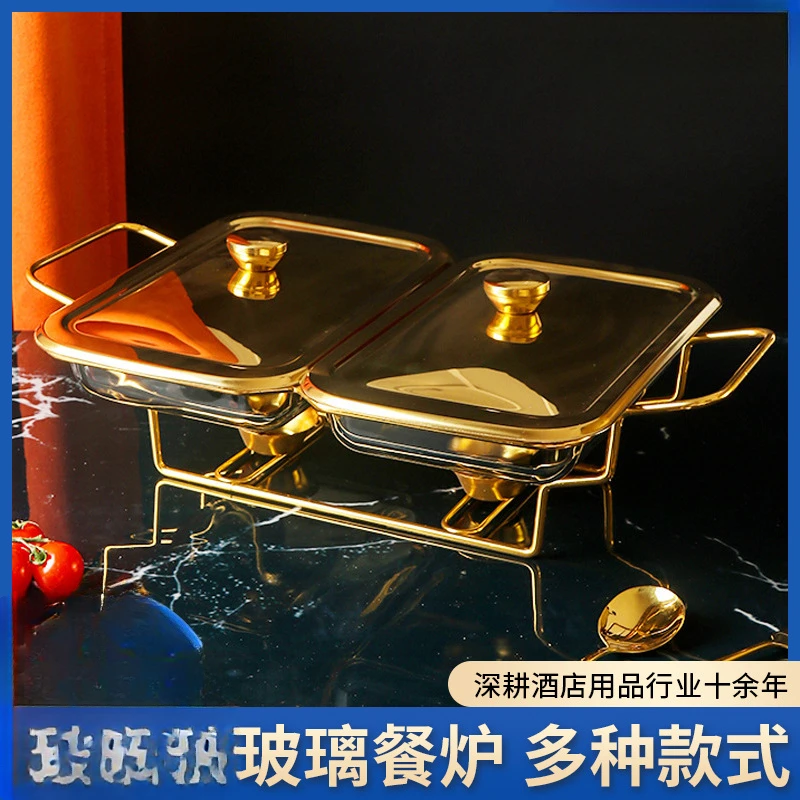 Cross border glass buffet stove for foreign trade, two in two food heating containers, buffer chatting dish