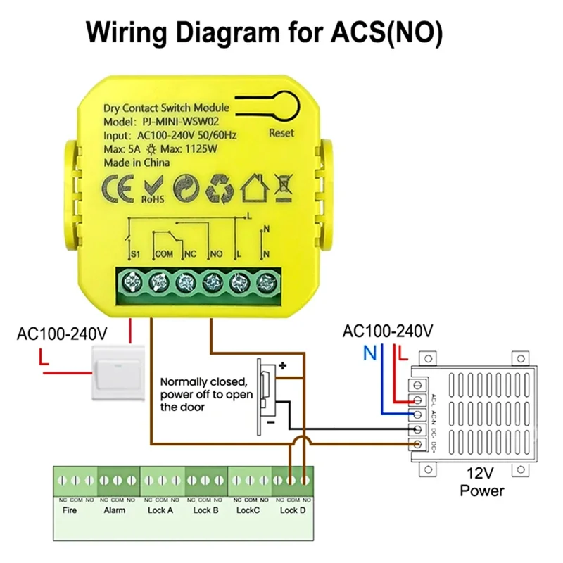 JABS-Tuya Dry Contact Relay Wifi Module Dry Contact Relay Switch 5A DC12V 24V AC100-240V