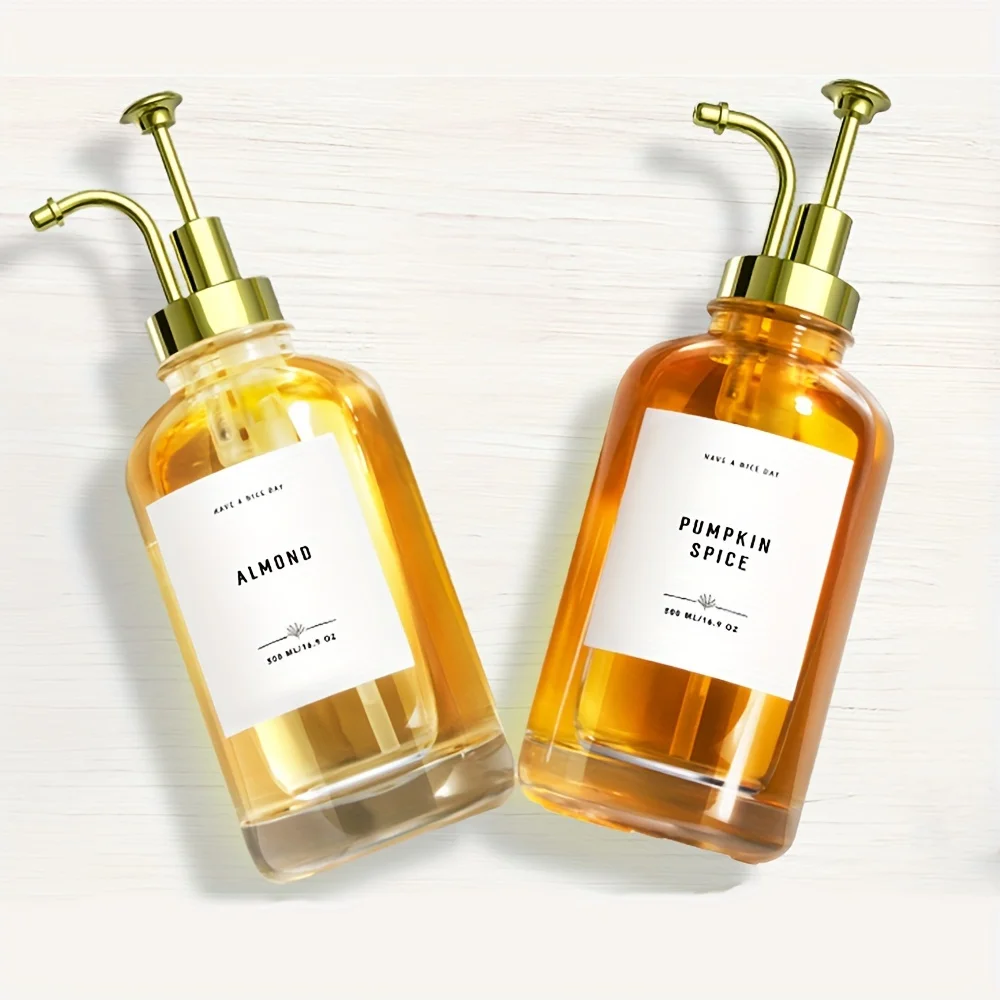 

2 Pcs Coffee Syrup Dispenser Set - 16.9oz 500ml Glass Syrup Bottle With Pump And 36 Labels - For Coffee Lovers & Baristas