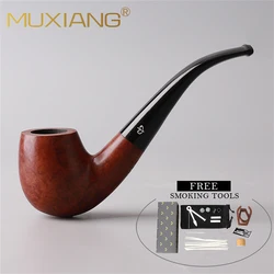 MUXIANG Handmade Briar Wooden Tobacco Pipe With 9mm Activated Carbon Filters Bent Acrylic Mouthpiece Smoking Accessory aa0019s