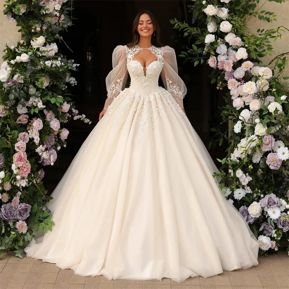 Vestidos de casamento macios, vestido de noiva estilo princesa, requintado aplique de renda, bonito e sexy, fascinante, 2023