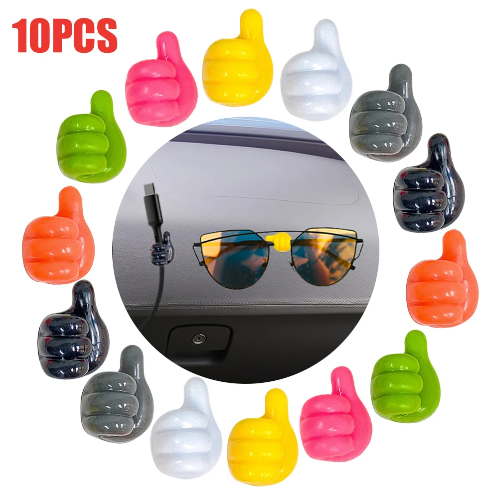 

10pcs/bag Thumb Hook Cable Organiser Creative Cute Data Cable Storage Sticky Hook Resin Sunglasses Storage Rack Car Accessories