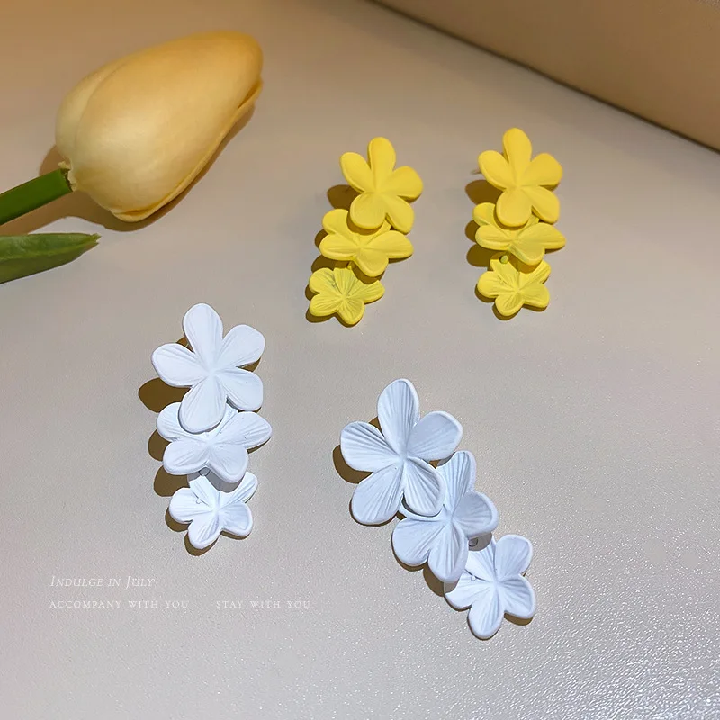 Korean Big Double Flower Drop Earrings for Woman Summer Beach Party Metal Statement Ear Boho Fashion Jewelry Girl Gift