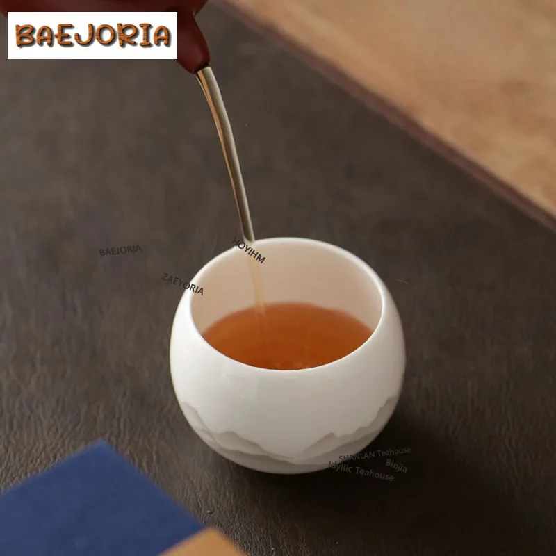 BAEJORIA 140ml Jade White Porcelain Ink Landscape Teacup Retro Tea Bowl Water Jug Tea-tasting Smelling Cup Jianzhan Master Cha