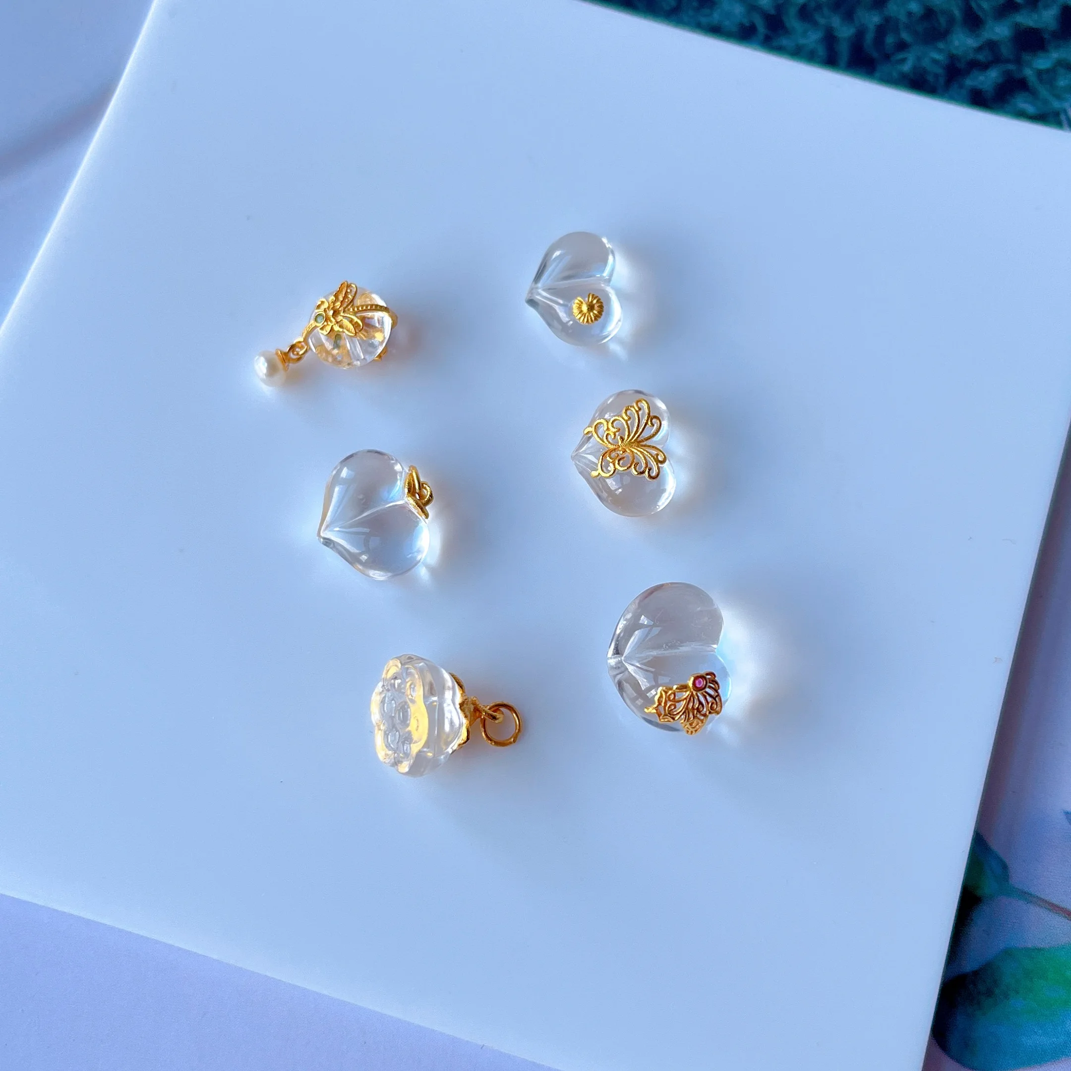 

l Белый Кристалл Сердце aped DIY Браслет Ожерелье Подвеска S925 Серебро Позолоченные Ювелирные Аксессуары