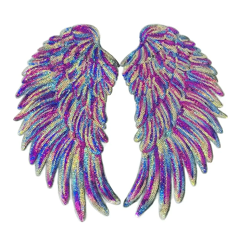 اكسسوارات الملابس أجنحة ريش قوس قزح ذاتية اللصق حالمة الترتر بقع لامعة خياطة شارات مطرزة #4