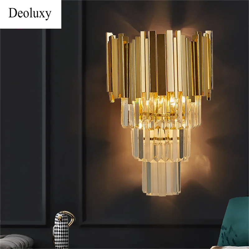 

Deoluxy Gold Modern Wall Sconce Light Crystal Wall Luxury Creative Warm Hallway Bedroom Bedside Lamp