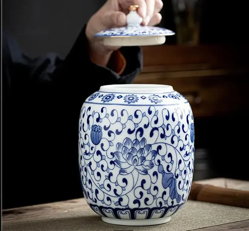 

High Capacity Blue and White Tea Can Caddy Storage Moisture Proof Sealed Jar Container Candy Ornament Organizer