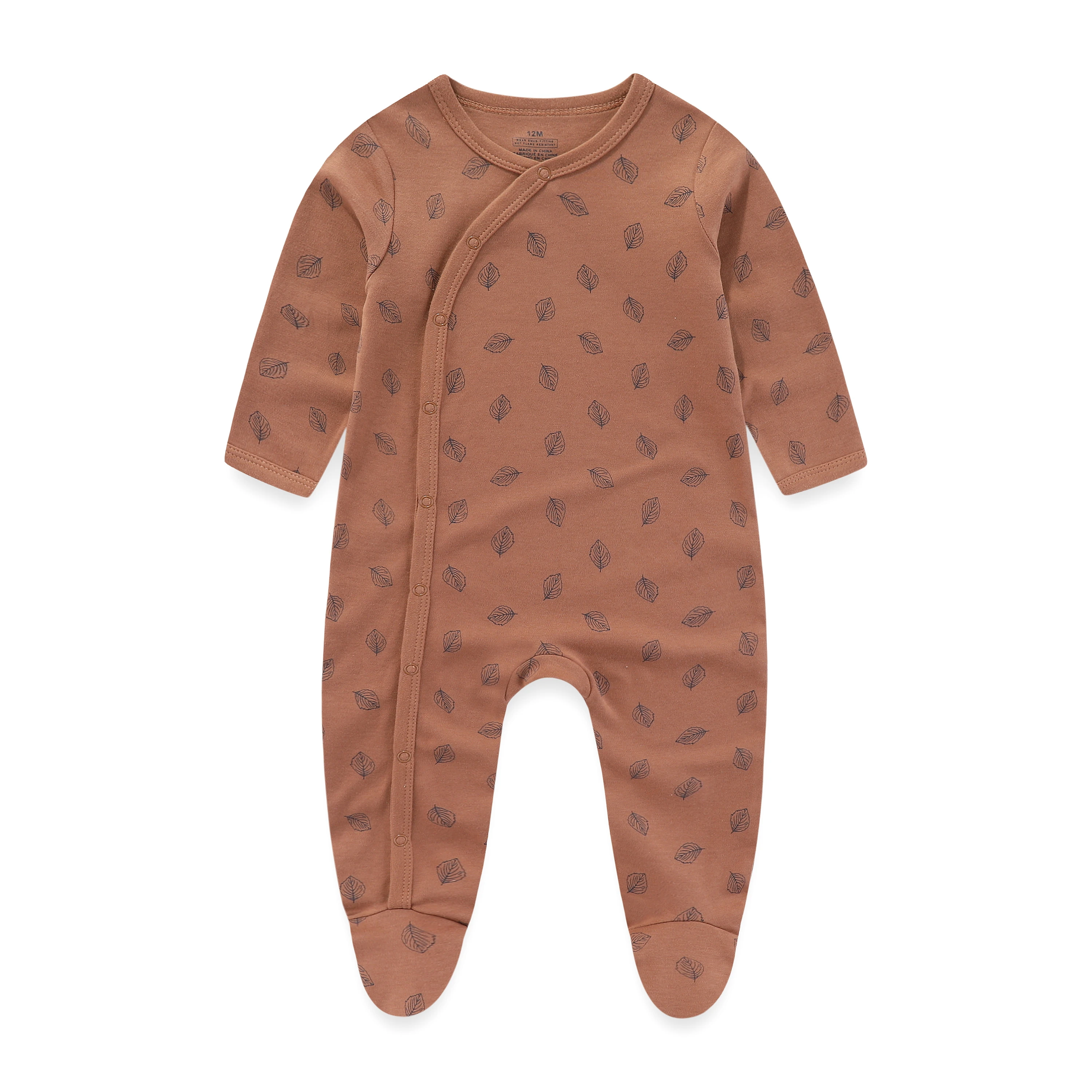 Newborn Baby Long Sleeved Jumpsuit 3-Piece Fashion Maple Leaf Set With Leg Pajamas 100% Cotton Unisex Newborn Baby Clothing