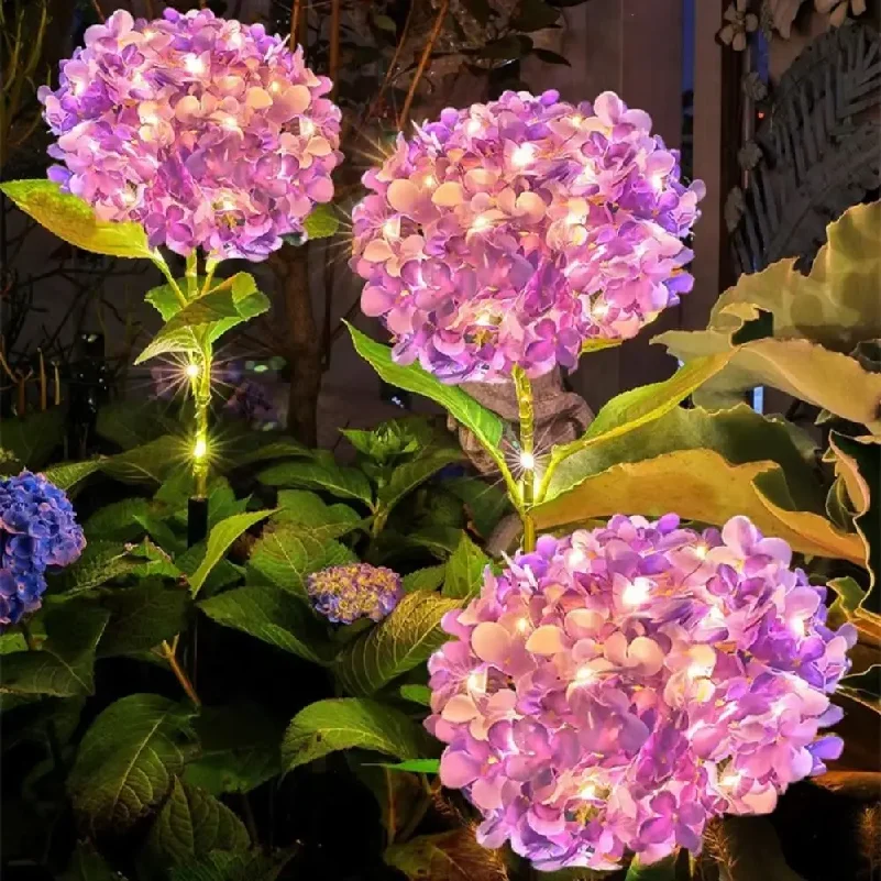 Realistic LED Hydrangea Lights Simulated Flower Landscape Decoration Solar Garden Light Waterproof Decorative Lighting