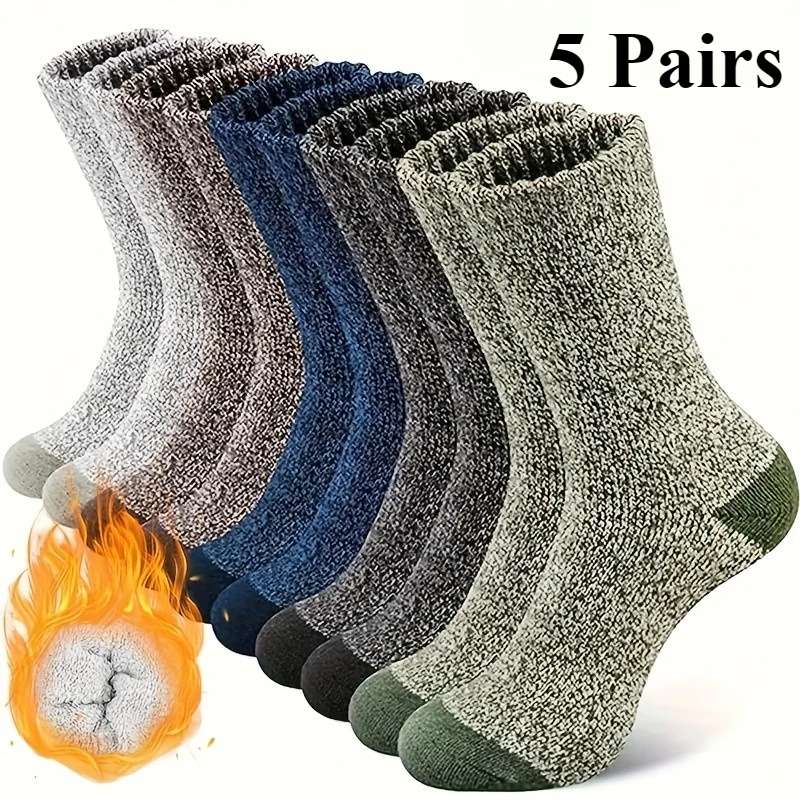 

5 пар зимних теплых носков, утолщенные вязаные впитывающие пот велосипедные носки для мужчин и женщин, дышащие лыжные носки для занятий спортом на открытом воздухе, фитнеса