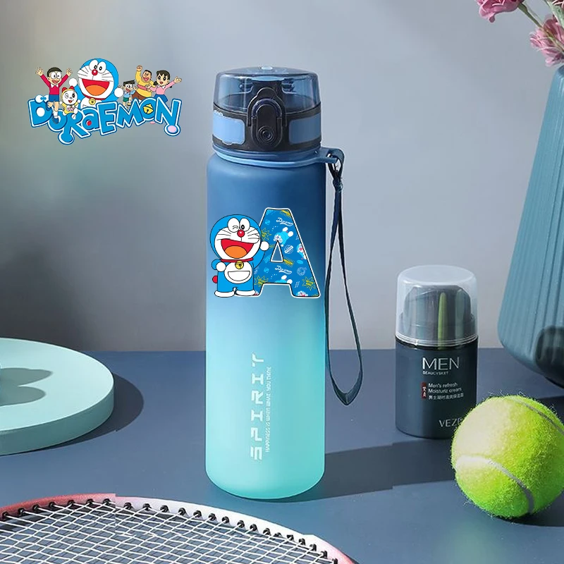 

800ML Doraemon Kids Water Bottle Boy Girl Cartoon Letter Print Water Cup Large Capacity Drinking Bottle Portable Sport Cup Gift